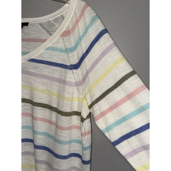 Talbots V Neck Rainbow Striped Knit Top 3/4 Sleeve Lightweight Blouse Sweater 1X - Picture 7 of 16